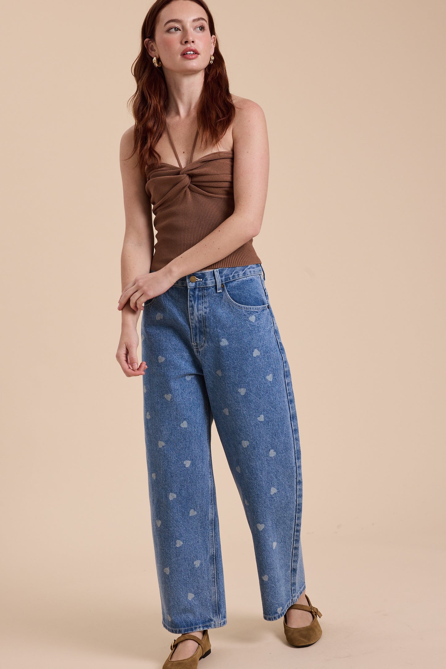 M I O U Muse Heart Printed Denim Pants Bottom
