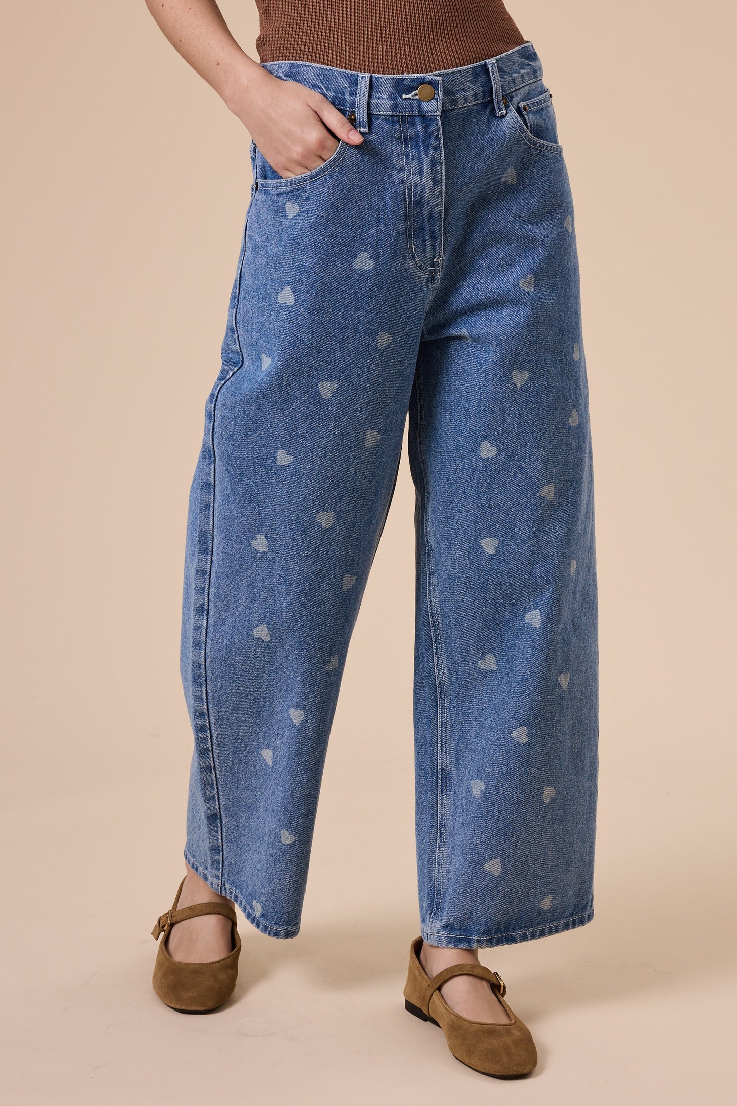 M I O U Muse Heart Printed Denim Pants Bottom