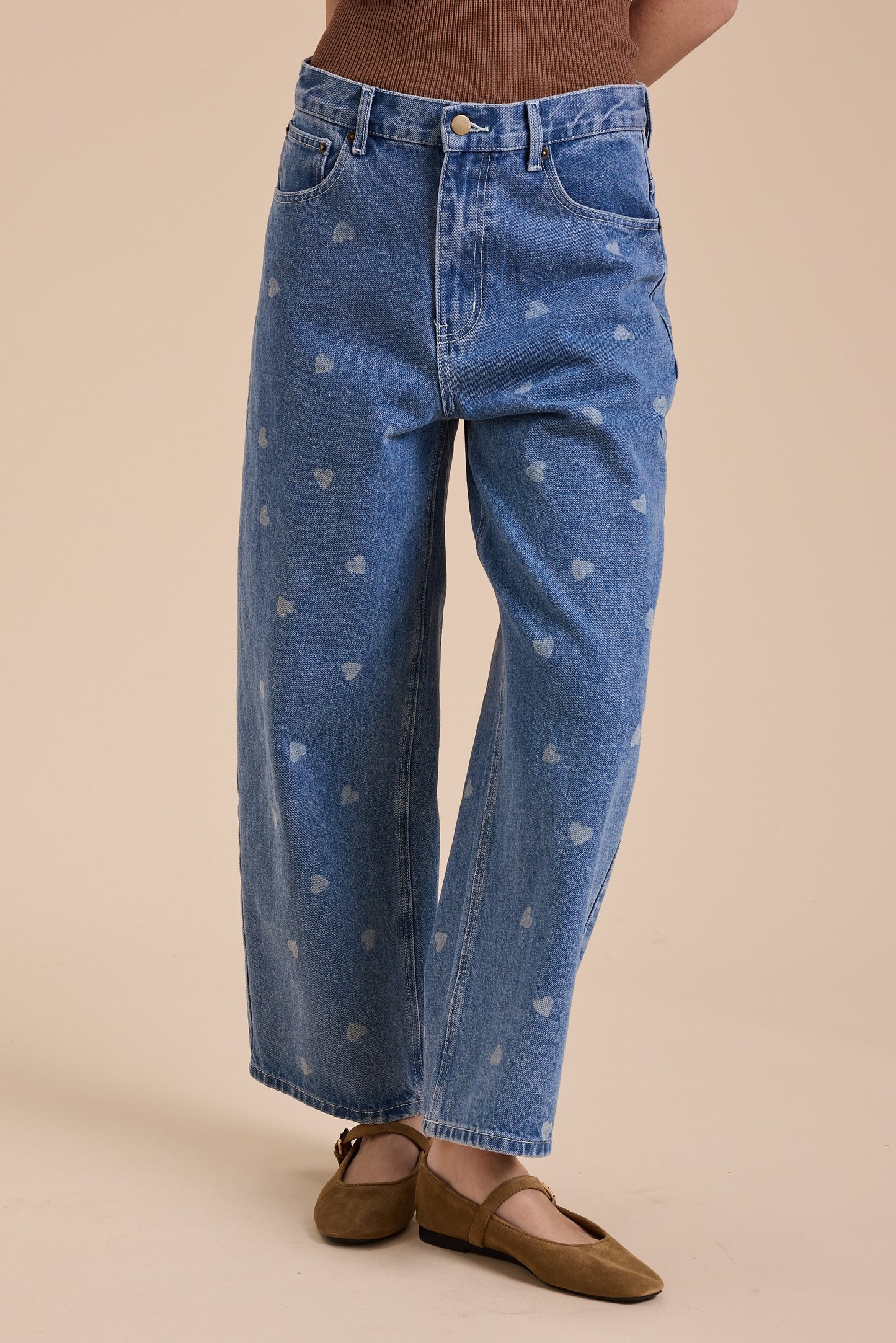 M I O U Muse Heart Printed Denim Pants Bottom