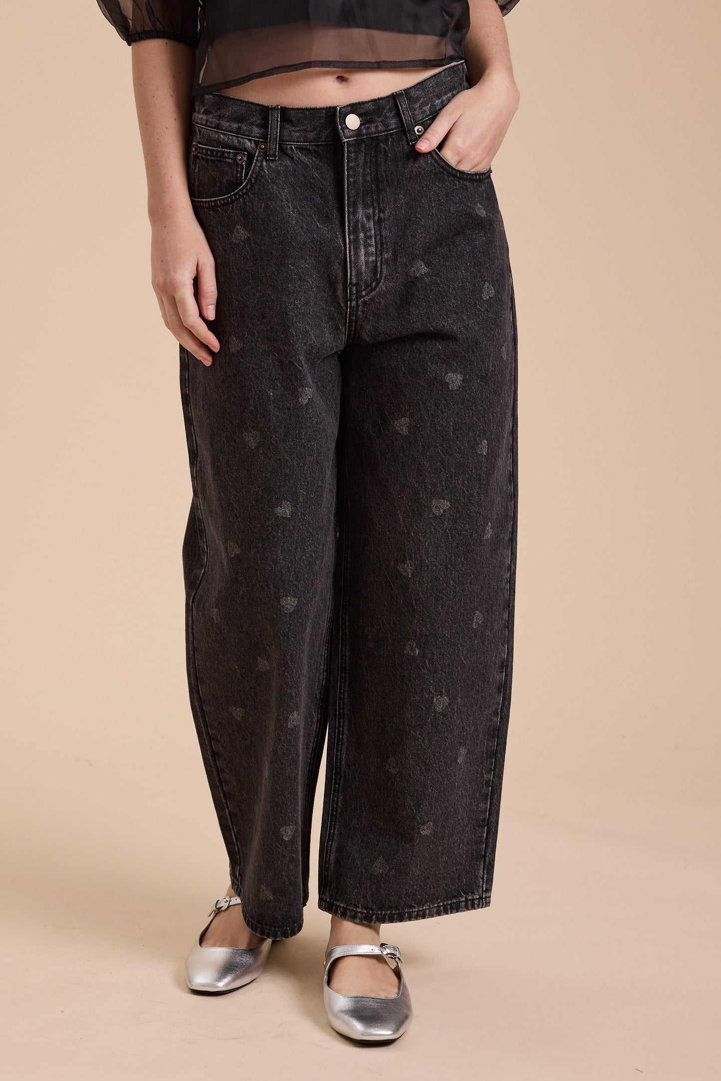 M I O U Muse Heart Printed Denim Pants Bottom