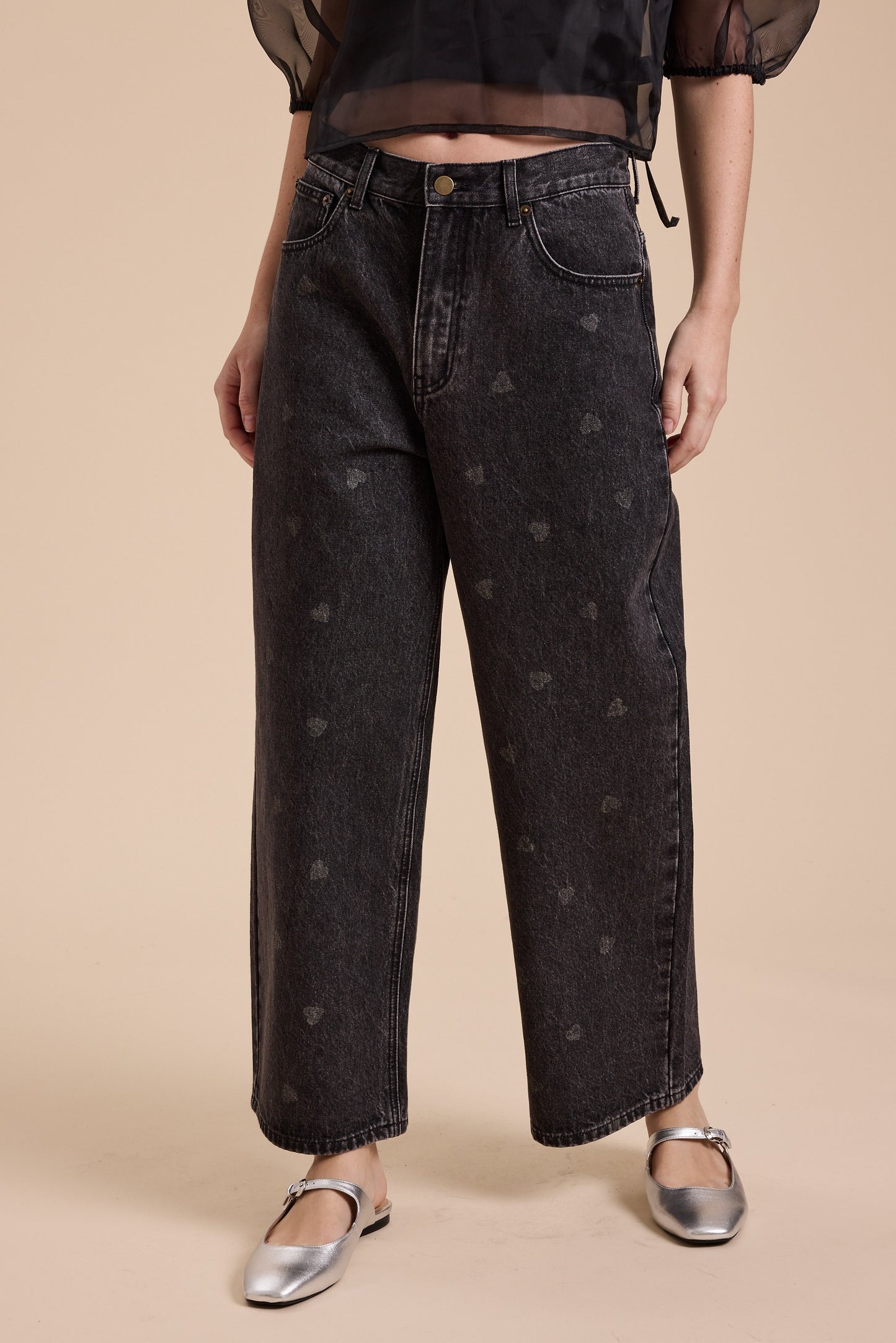 M I O U Muse Heart Printed Denim Pants Bottom
