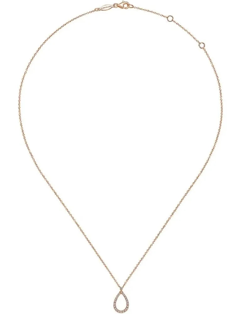 18K Pink Gold with Diamond Teardrop Necklace