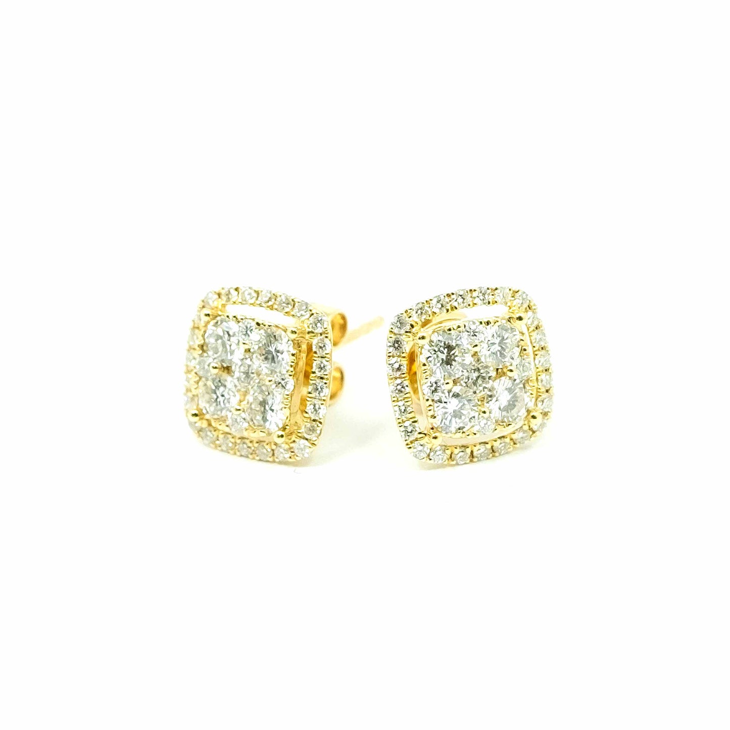 18k White Gold & Diamond Cluster Square Earstuds