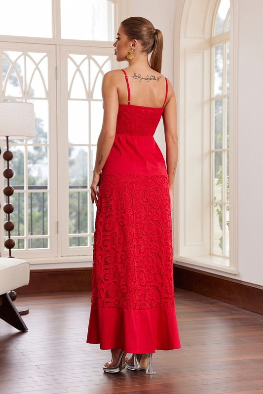 Chicways Midi Dress with Lace Detail and Button Down Closure