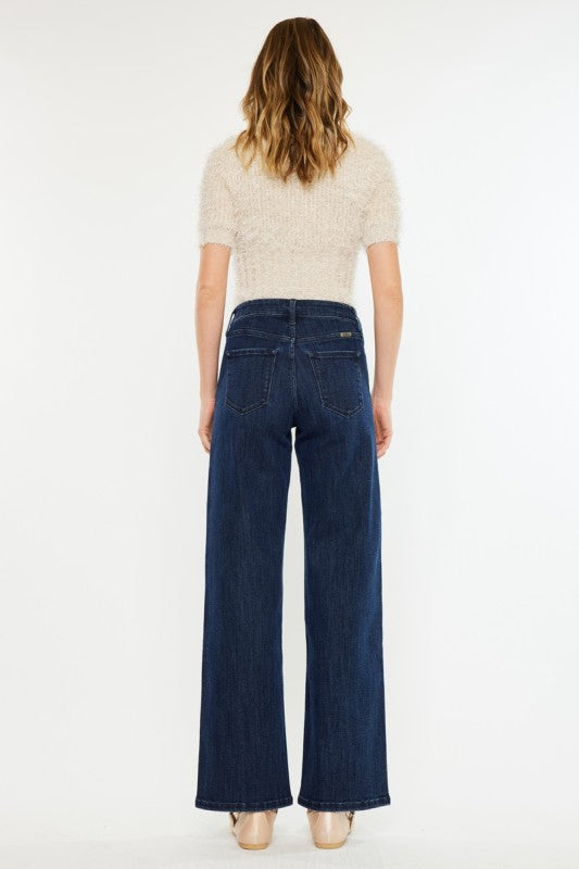 Kancan Open Pack Crater High Rise Wide Leg Jeans Bottom