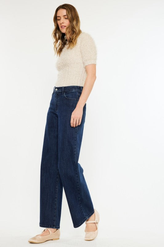 Kancan Open Pack Crater High Rise Wide Leg Jeans Bottom