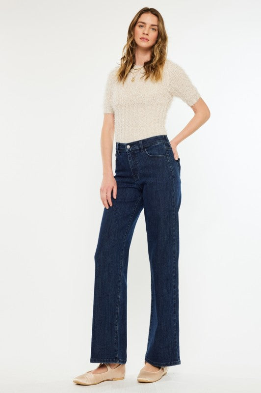 Kancan Open Pack Crater High Rise Wide Leg Jeans Bottom
