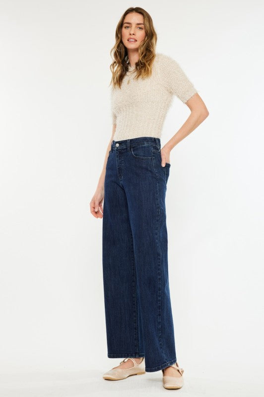 Kancan Open Pack Crater High Rise Wide Leg Jeans Bottom