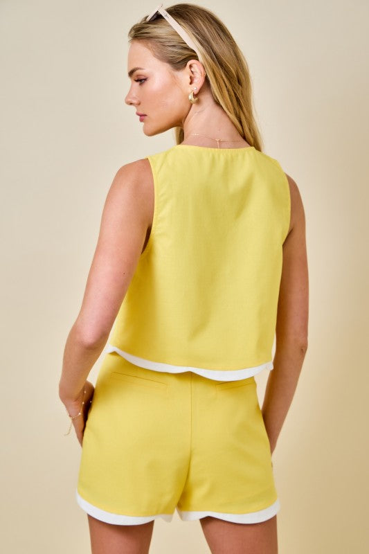 Day + moon Contrast Scalloped Edge Surplice Linen Mini Skort Set