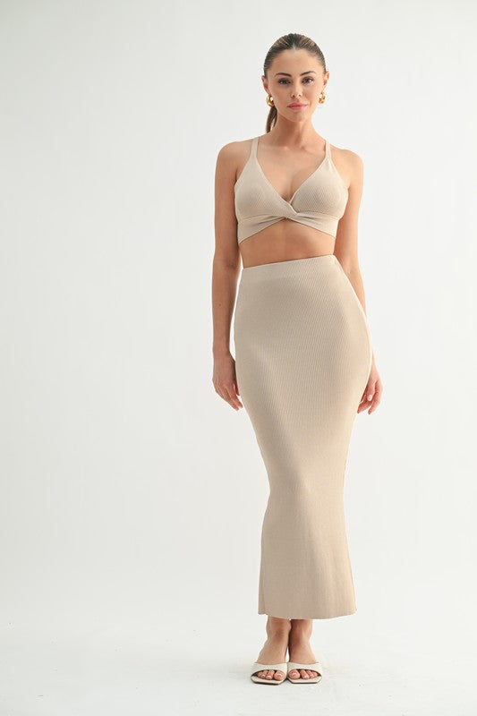 EVNL Luxe Ribbed Knit Two-Pice Skirt Set