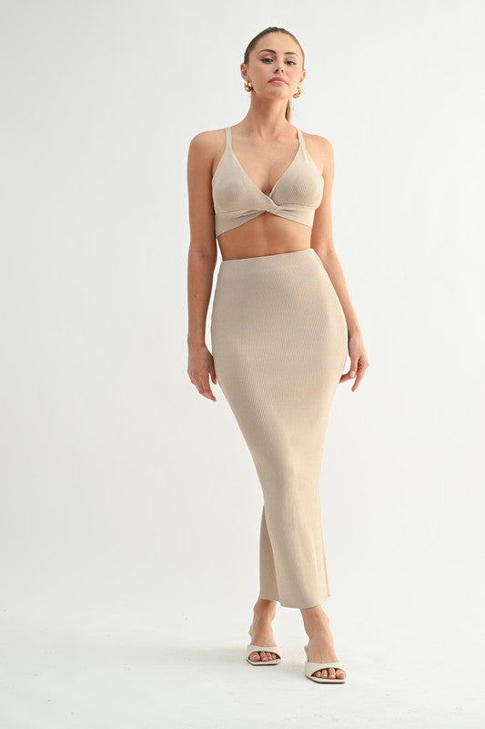 EVNL Luxe Ribbed Knit Two-Pice Skirt Set