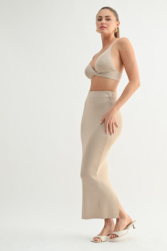 EVNL Luxe Ribbed Knit Two-Pice Skirt Set