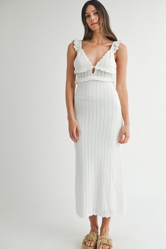 Mable Crochet Flutter Strap Front Cutout Knit Dress