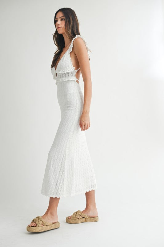Mable Crochet Flutter Strap Front Cutout Knit Dress
