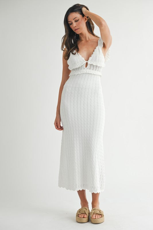 Mable Crochet Flutter Strap Front Cutout Knit Dress