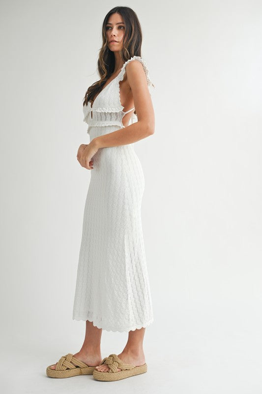 Mable Crochet Flutter Strap Front Cutout Knit Dress