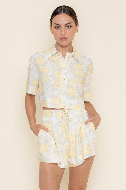 Fore  Pastel Floral Pattern Oversized Collar Short Set