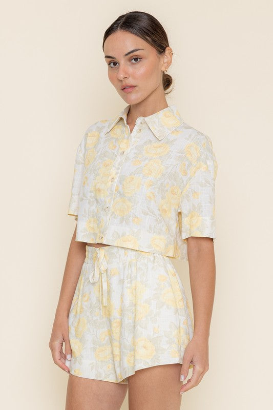 Fore  Pastel Floral Pattern Oversized Collar Short Set