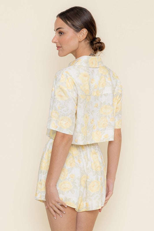 Fore  Pastel Floral Pattern Oversized Collar Short Set