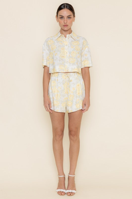 Fore  Pastel Floral Pattern Oversized Collar Short Set