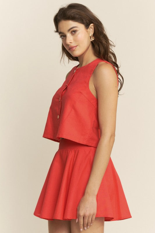Hersy Button Down Vest & Mini Skirt Set