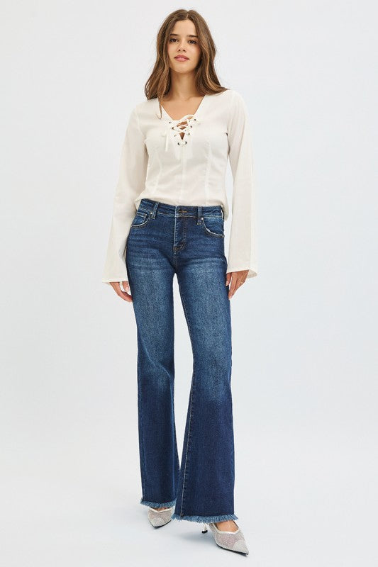 Risen Tummy Control Mid Rise Flare Jeans Bottoms