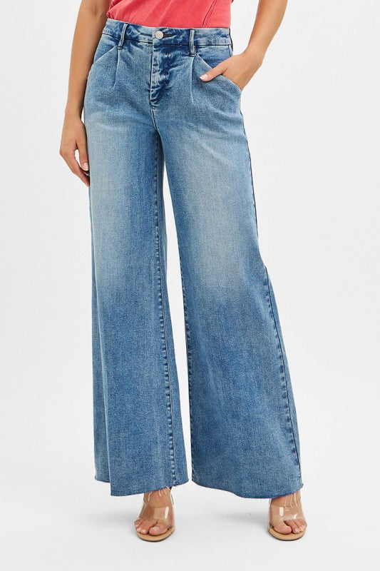 Risen High Rise Wide Leg Pleated Pants Bottom