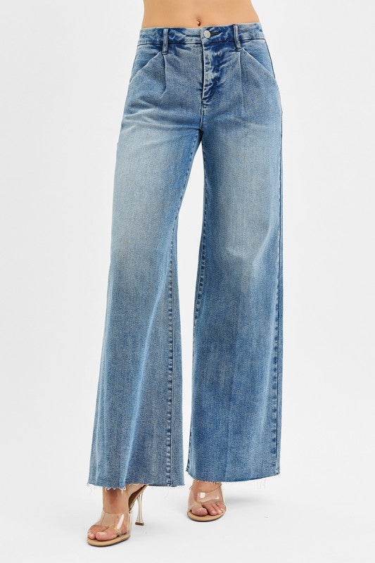 Risen High Rise Wide Leg Pleated Pants Bottom