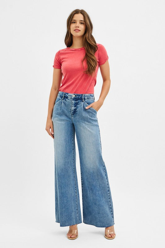 Risen High Rise Wide Leg Pleated Pants Bottom