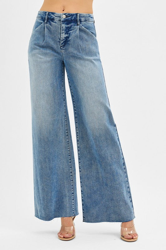 Risen High Rise Wide Leg Pleated Pants Bottom