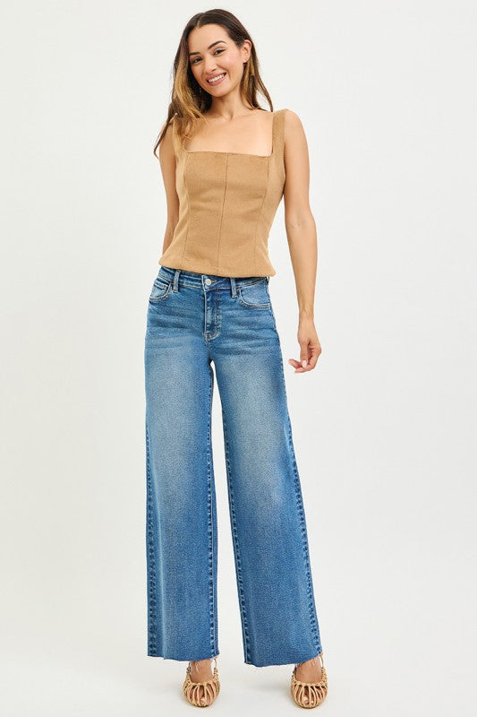 Risen High Rise Wide Leg Jeans Bottom