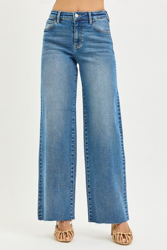 Risen High Rise Wide Leg Jeans Bottom