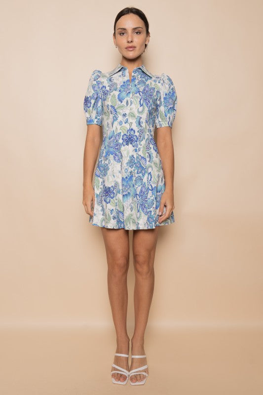 Fore Puff Sleeve Collar a Line Mini Dress