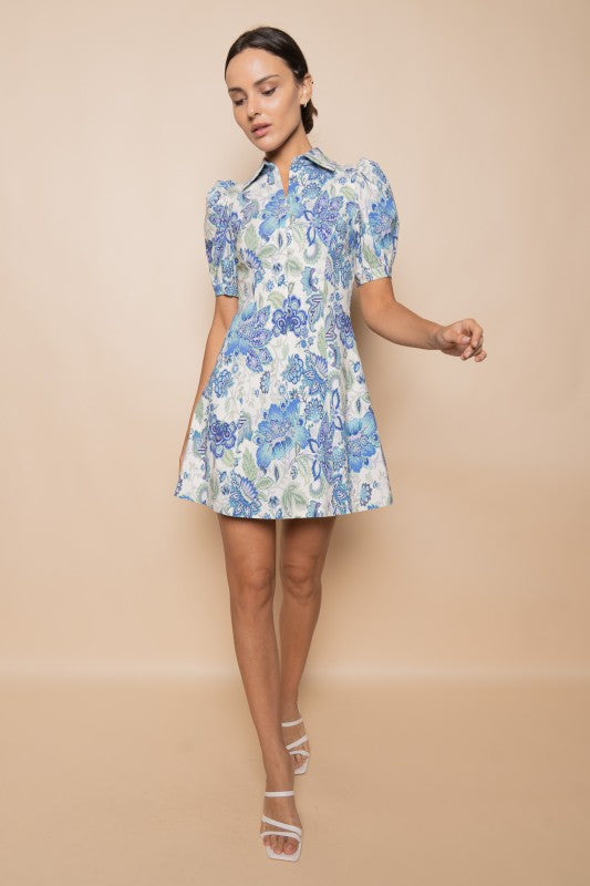 Fore Puff Sleeve Collar a Line Mini Dress