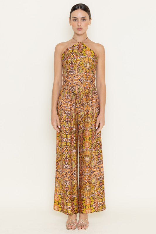 Fore Multi Scarf Style Tied At Back Top with Matching Pants Set