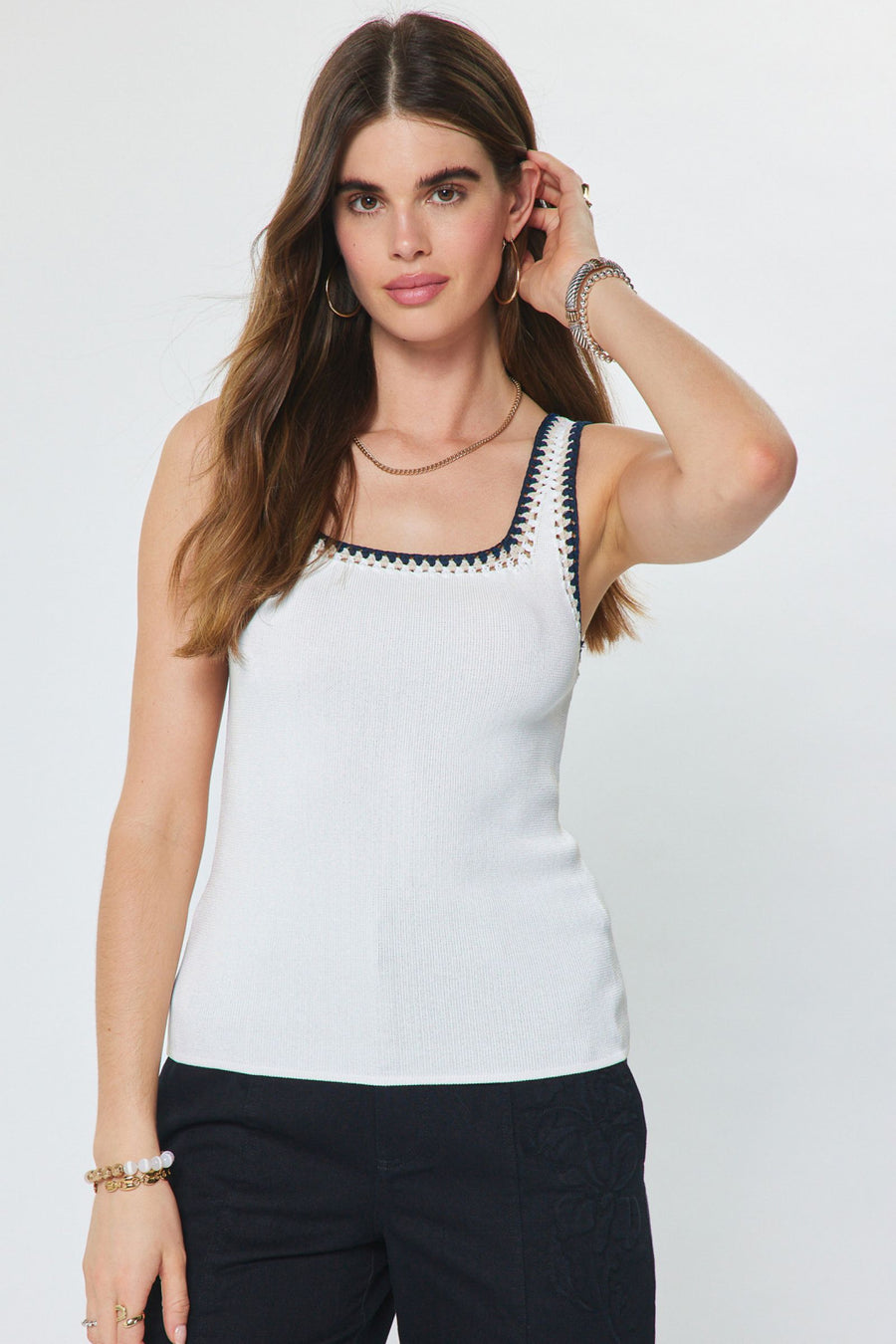 Current Air Square Neck Crochet Sweater Tank