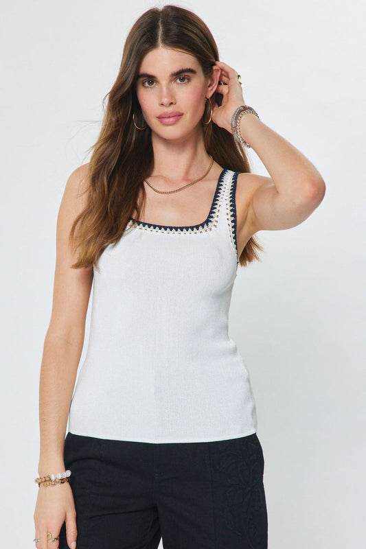 Current Air Square Neck Crochet Sweater Tank Top