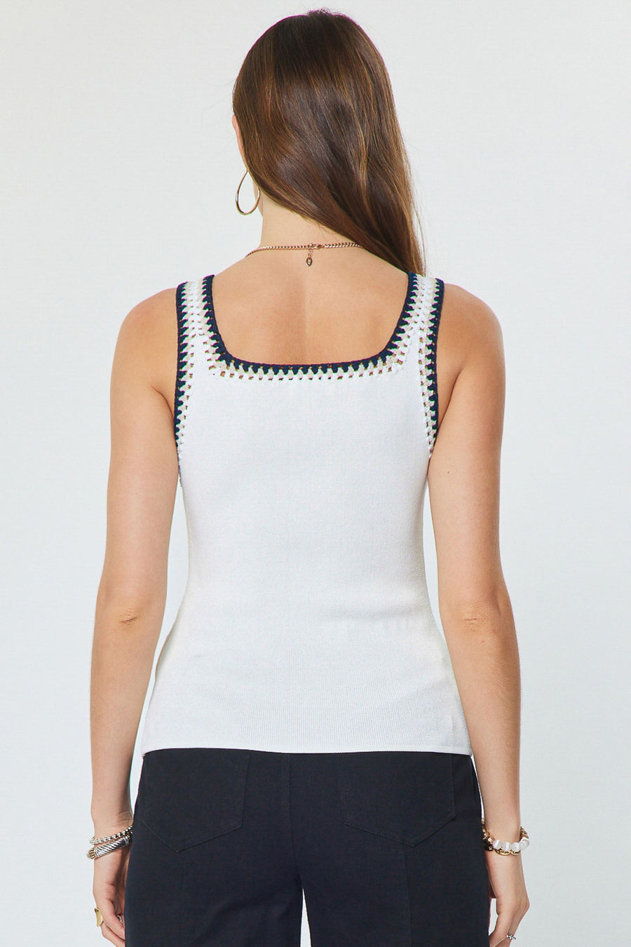 Current Air Square Neck Crochet Sweater Tank