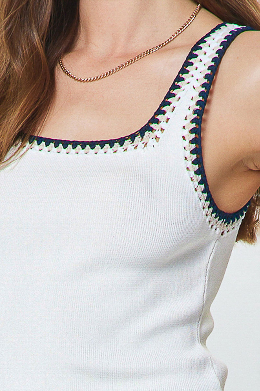 Current Air Square Neck Crochet Sweater Tank