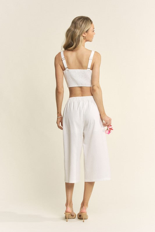 Hersy Linen Blend Front Tie Top & Capri Wide Pants Set