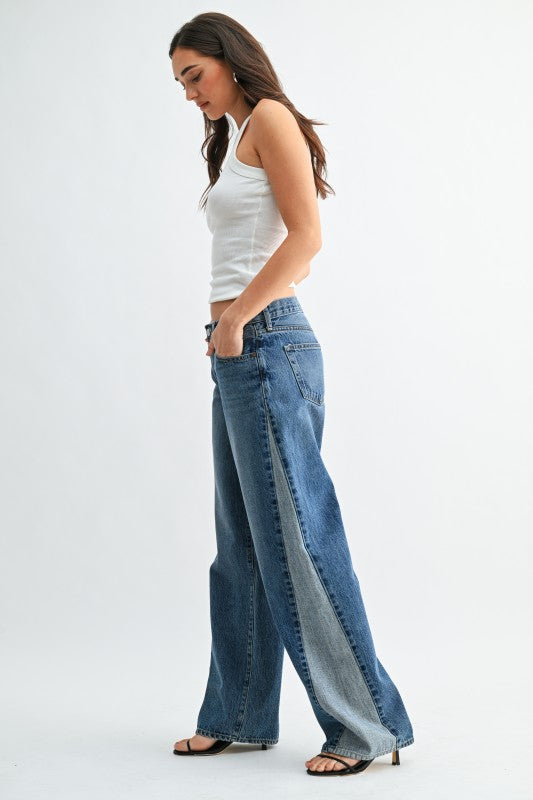 Just Black Denim Contrast Angle Seam Wide Leg