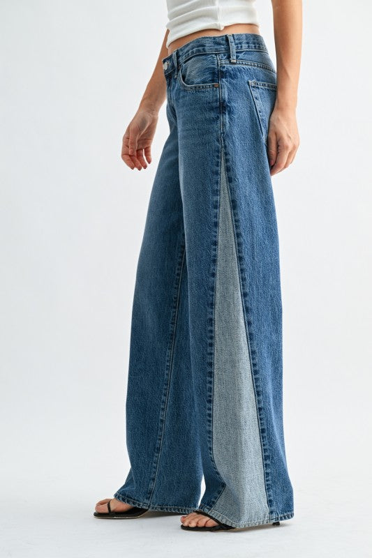 Just Black Denim Contrast Angle Seam Wide Leg