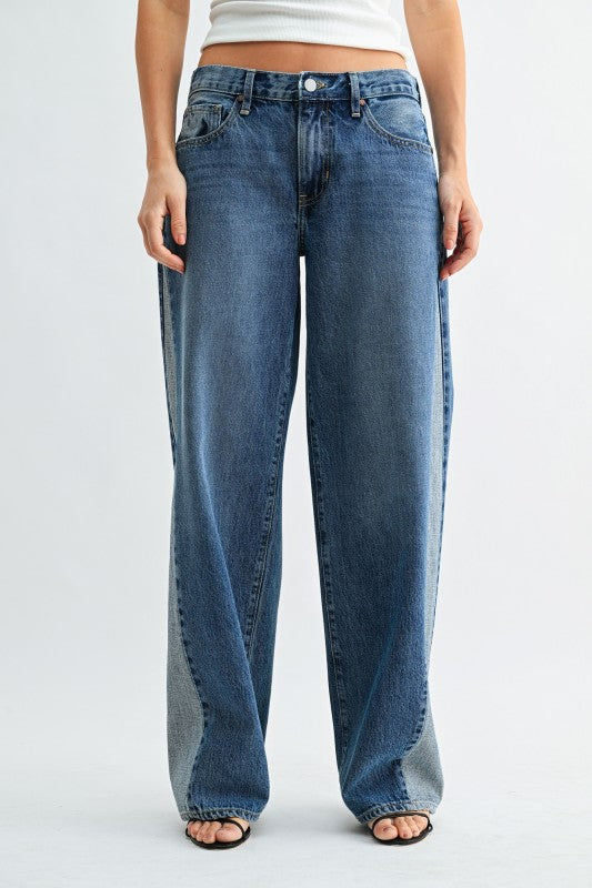 Just Black Denim Contrast Angle Seam Wide Leg