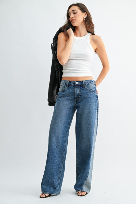 Just Black Denim Contrast Angle Seam Wide Leg