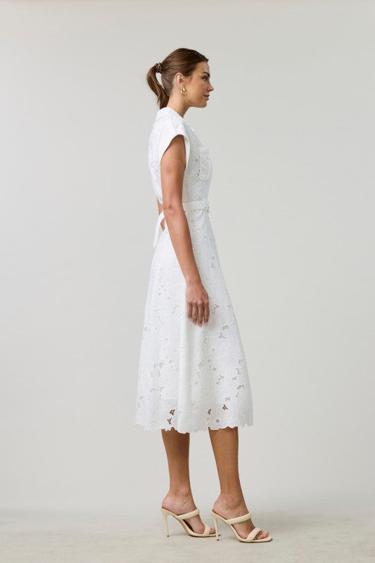 EB Luxe Elegant Lace Midi Shirt Dress