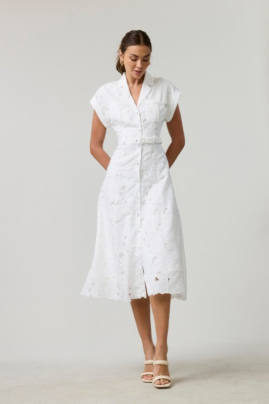 EB Luxe Elegant Lace Midi Shirt Dress