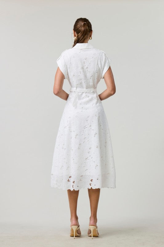 EB Luxe Elegant Lace Midi Shirt Dress
