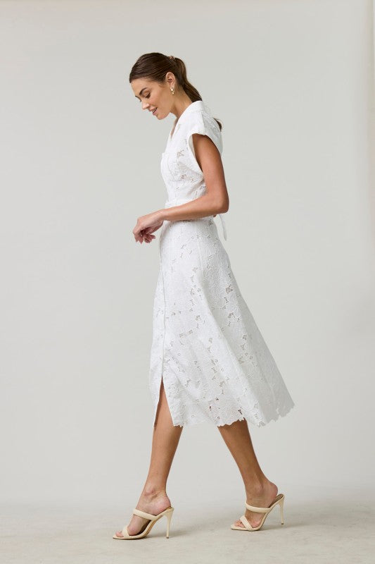 EB Luxe Elegant Lace Midi Shirt Dress