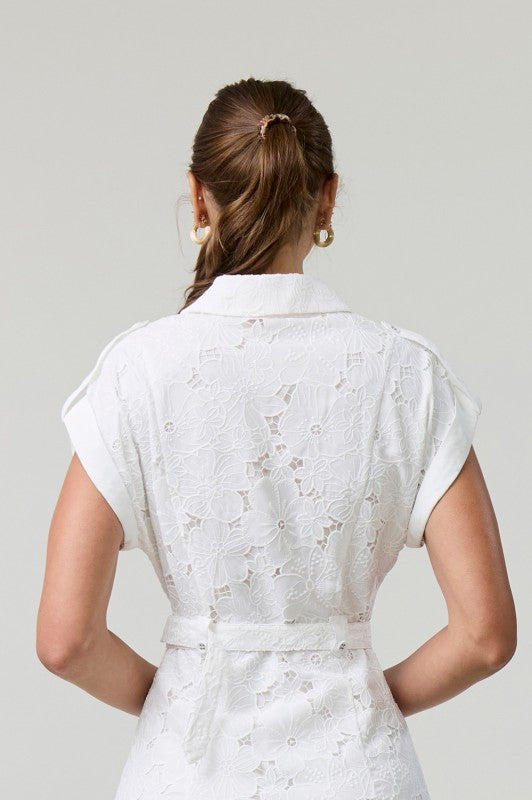 EB Luxe Elegant Lace Midi Shirt Dress