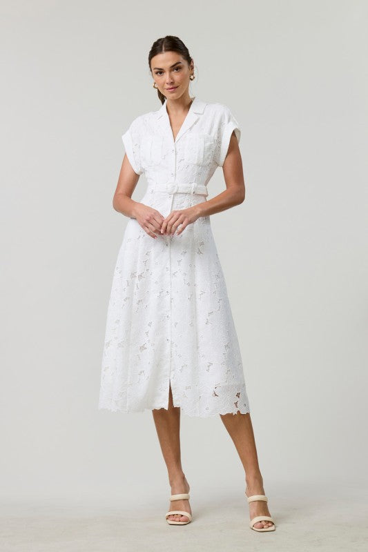 EB Luxe Elegant Lace Midi Shirt Dress